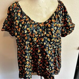 Old Navy orange Floral Blouse sz XXL cottage core good condition